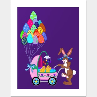 Easter Bunny and Chicks Baby Carriage Stroll Posters and Art